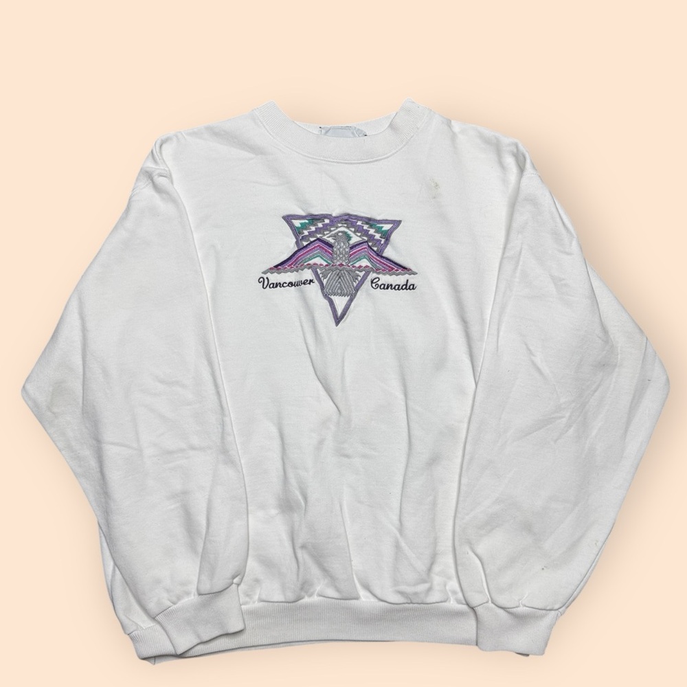 Vintage 1990s Vancouver Canada Crewneck Sweatshirt Medium White Vtg 90s